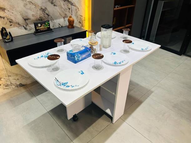 FORKTAIL Space Saving Folding Dining Table Drop Leaf Table, Convertible 2-4-6 Seater Engineered Wood 4 Seater Dining Table
