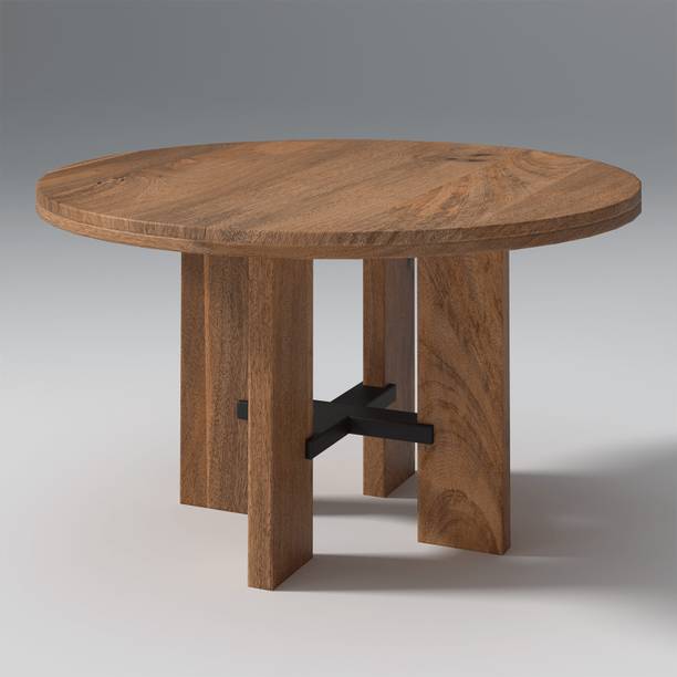 Wakeup India Bottura Round Four leg Iron Plus Dining Table Natural Dinner Table Mangowood Solid Wood 2 Seater Dining Table