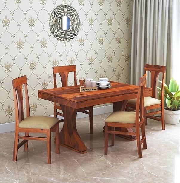 WOODSTAGE Solid Wood 4 Seater Dining Table