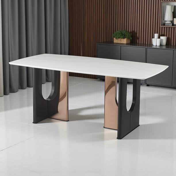 THE ATTIC The Attic Echelon Dining Table 180 cms , White Faux Marble Top Metal 6 Seater Dining Table