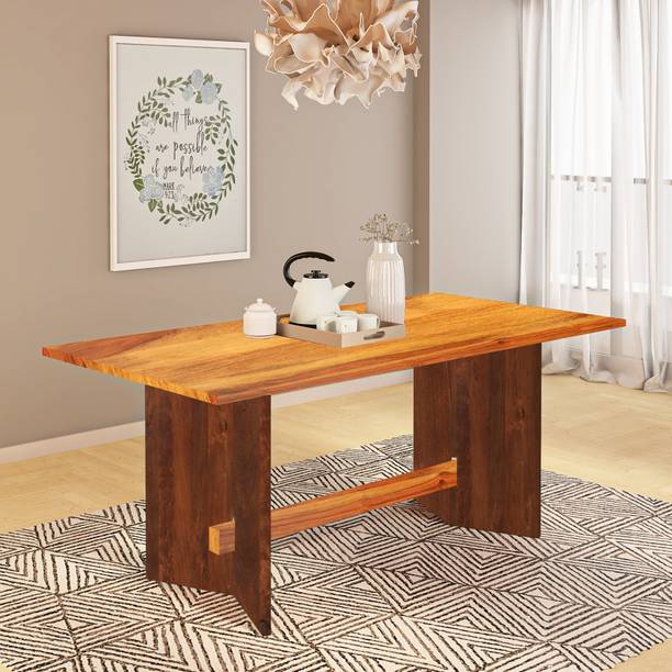Wakeup India Pepin Dining Table Walnut and Natural Dinner Table Mangowood Solid Wood 6 Seater Dining Table