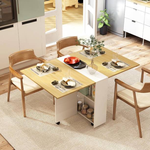 फोर्कटेल Space saving folding dining table with 2 tier Storage ( Without chairs) Engineered Wood 6 सीटर डाइनिंग टेबल