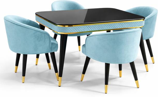 Woodenspace 4 Seater Wooden Dining Table Set | Urban Marble Top Dining Table with Chairs Solid Wood 4 Seater Dining Table