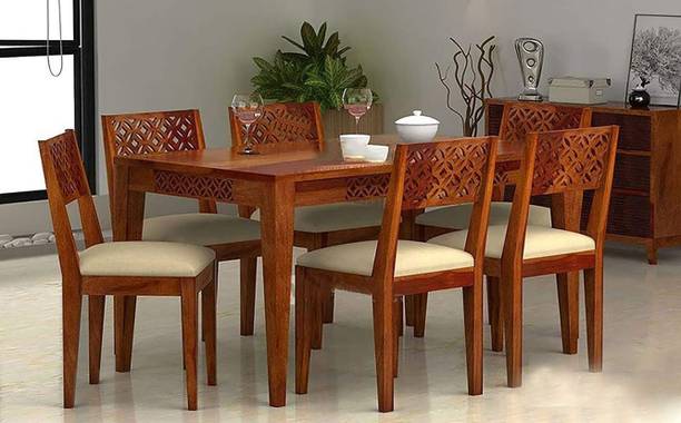 Divine Arts Solid Sheesham Wood 6 Seater Dining Table Set with Six Chair Solid Wood 6 Seater Dining Table