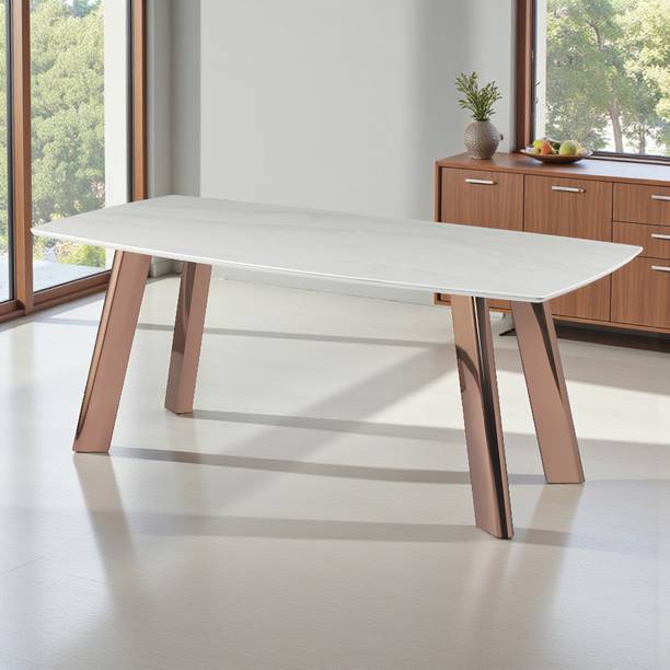 THE ATTIC The Attic Elephanta Dining Table 180 cms with Curved Titanium Base Metal 6 Seater Dining Table