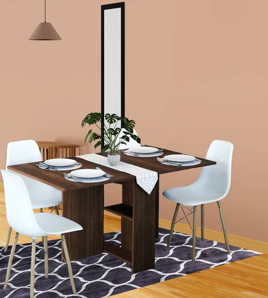 शैमून table Drop Leaf table convertible 2-4-6 Seater with 2 tier Storage Small Engineered Wood 6 सीटर डाइनिंग टेबल