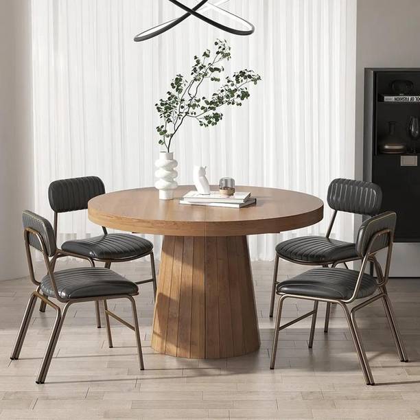 NG Decor Japandi 39"-55" Extendable Brown Dining Table 6-Seater Oval&Round Pedestal Engineered Wood 6 Seater Dining Table