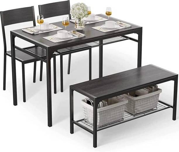 RAM'S CREATION WOOD Steel Kitchen Table And 2 Chairs For 4 With Bench, 4 Piece Dining Table Solid Wood 4 Seater Dining Table