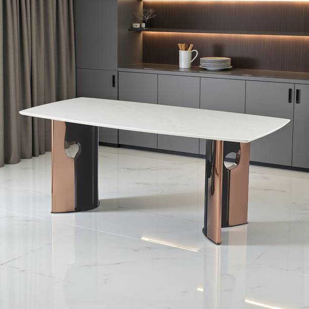 THE ATTIC The Attic Lustra Dining Table 180 cms | White Marble Finish Top Metal 6 Seater Dining Table