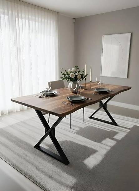 RAM'S CREATION WOOD Rectangular Live Edge Dinner Table Without Chairs for Home, Office & Restaurant Solid Wood 4 Seater Dining Table