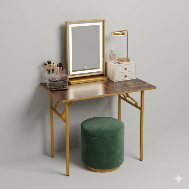 SHREE HARI QUALITY FIRST Multi-Purpose Foldable & Portable Wooden Laptop Table with Metallic Golden Leg Solid Wood Dressing Table