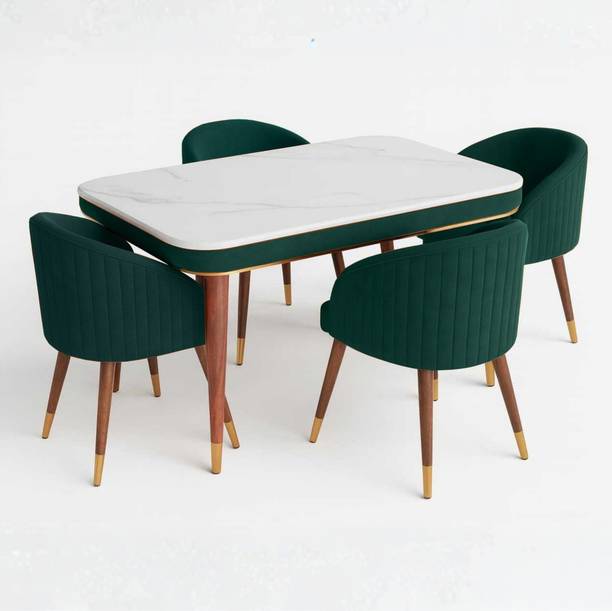 Woodenspace 4 Seater Wooden Dining Table Set | Urban Marble Top Dining Table with Chairs Solid Wood 4 Seater Dining Table