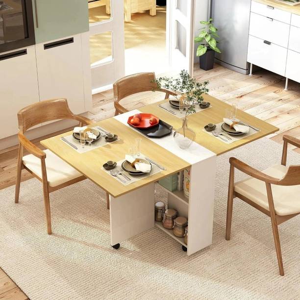 BKCINDUSTRIES Foldable Engineered Wood 4 Seater Dining Table