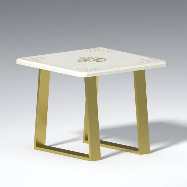 Wakeup India Symon Stone Dining Table White and Golden Dinner Table Stone Marble Solid Wood 4 Seater Dining Table