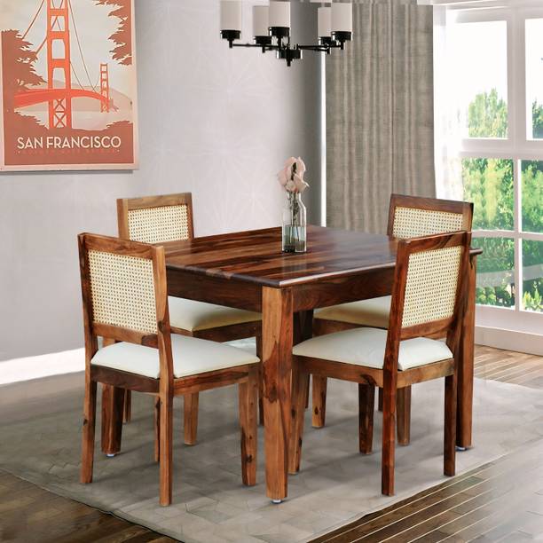 RAJWADA FURNISH Rattan Solid Wood Cane 4 Seater Dining Table Set for Dining Room Solid Wood 4 Seater Dining Table