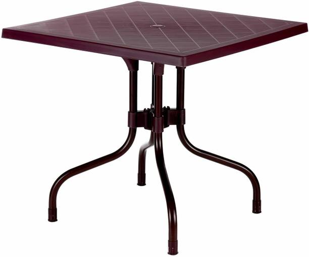 PFUN Olive Plastic Foldable Square 4 Seater Dining Table with Aluminium Base Plastic 4 Seater Dining Table
