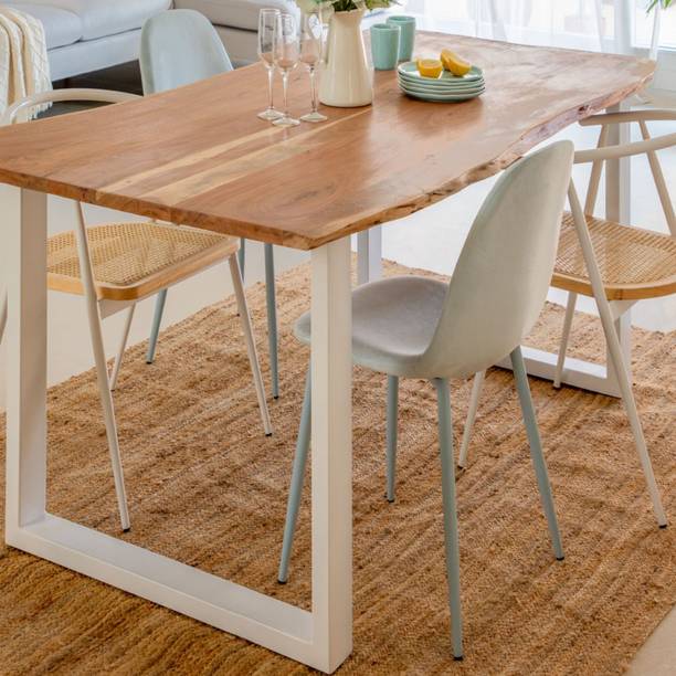 JODHPUR DECOR Narvik Live Edge Dining Table | Natural-White Solid Wood 4 Seater Dining Table