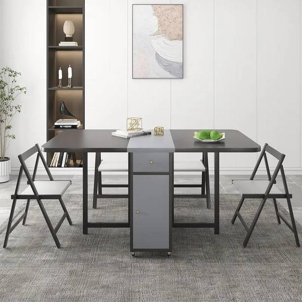 NG Decor Ultic Modern Gray Rectangle Folding Wood Dining Table Engineered Wood 4 Seater Dining Table