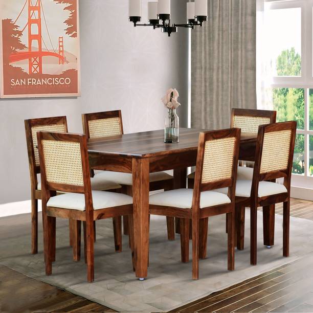 RAJWADA FURNISH Rattan Solid Wood Cane 6 Seater Dining Table Set for Dining Room Solid Wood 6 Seater Dining Table