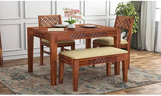 Utkarsh Solid Sheesham Wood 4 Seater Dining Set With Bench For Dining Room / Hotel Solid Wood 4 Seater Dining Table