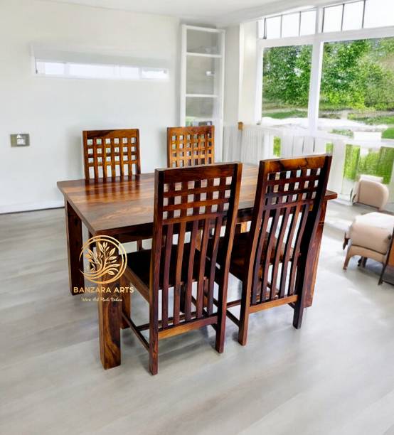 Banzara Arts Solid Wood 4 Seater Dining Table with 4 Chairs for Dining Room Solid Wood 4 Seater Dining Table