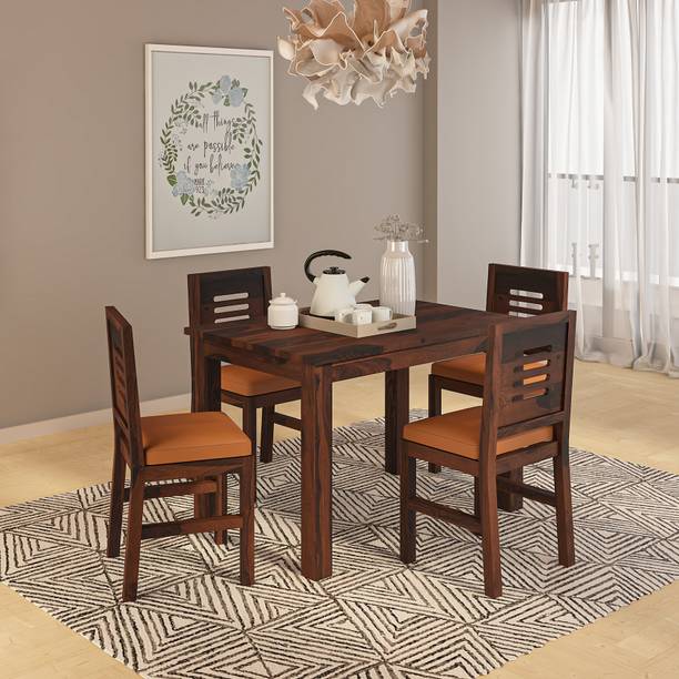 Wakeup India Gagnaire Sheesham Wood 4 Seater Dining Table Set with 4 Chair with Thick Cushion Solid Wood 4 Seater Dining Table