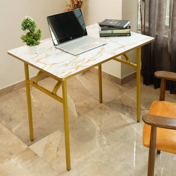 Kiara Quality First Multi-Purpose Portable & Foldable Wooden Computer Table with Metallic Golden Leg Solid Wood Computer Desk
