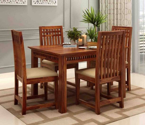 Advika Handicraft Adolph Compact Wooden Dining Table Set 4 Seater Solid Wood 4 Seater Dining Table