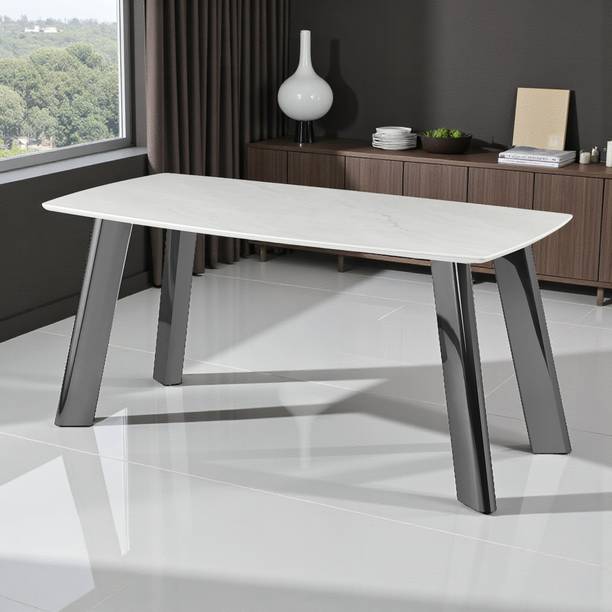 THE ATTIC The Attic Elephanta Dining Table 160 cms with Premium Rose-Gold Pedestal Columns Metal 6 Seater Dining Table