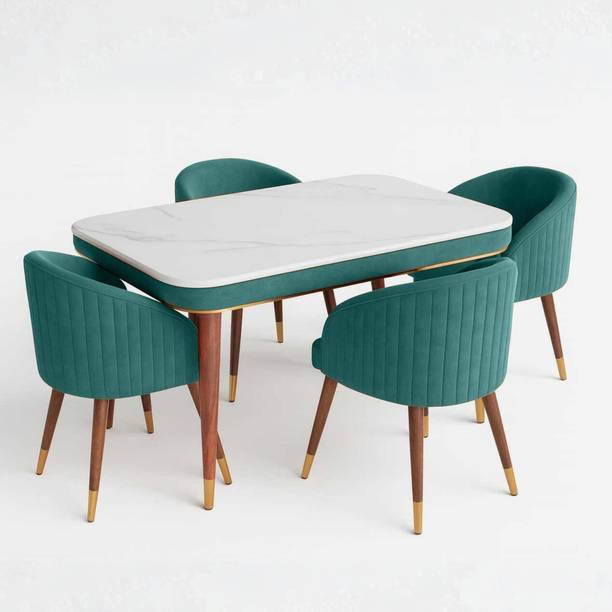 Woodenspace 4 Seater Wooden Dining Table Set | Urban Marble Top Dining Table with Chairs Solid Wood 4 Seater Dining Table
