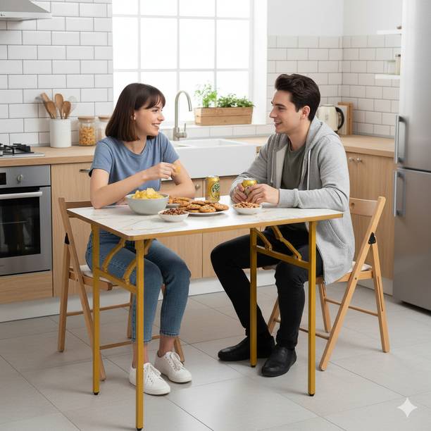 Kiara Quality First Multi-Purpose Foldable & Portable Wooden Laptop Table with Metallic Golden Leg Solid Wood 4 Seater Dining Table