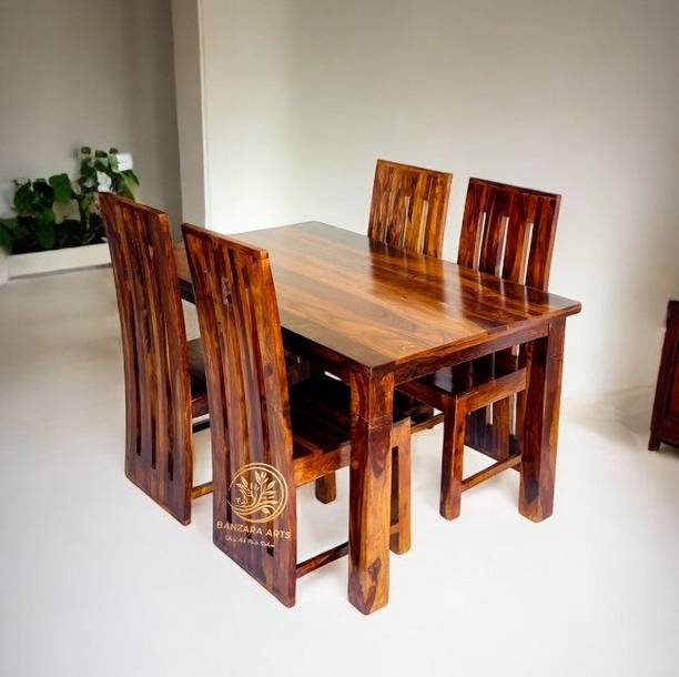 Banzara Arts Solid Wood 4 Seater Dining Table Set with Chairs & Bench for Dining Room Solid Wood 4 Seater Dining Table