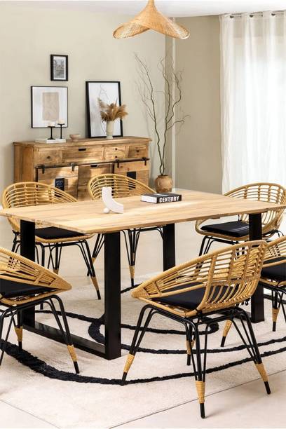 JODHPUR DECOR Solid Wood Top with Metal Leg Dining Table | Modern Wooden Dining Table | Black Solid Wood 4 Seater Dining Table