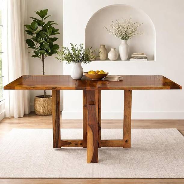 Worldwood Marble Finish Table Top Solid Wood 6 Seater Dining Table
