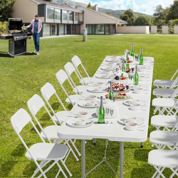 Livzing 8 Ft Plastic Folding Table with Metal Frame | 150kg Load Capacity Plastic 6 Seater Dining Table