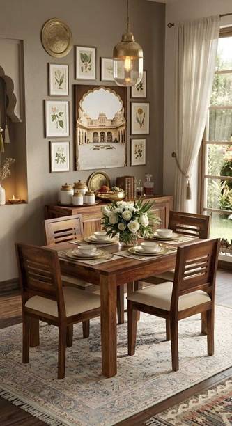 Timeless Designs NOBERO Wooden Dining Table Set Solid Wood 4 Seater Dining Table