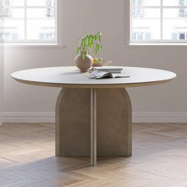 NG Decor Modern Round Dining Table for 8 Gray Solid Wood Tabletop Pedestal Base Engineered Wood 8 Seater Dining Table