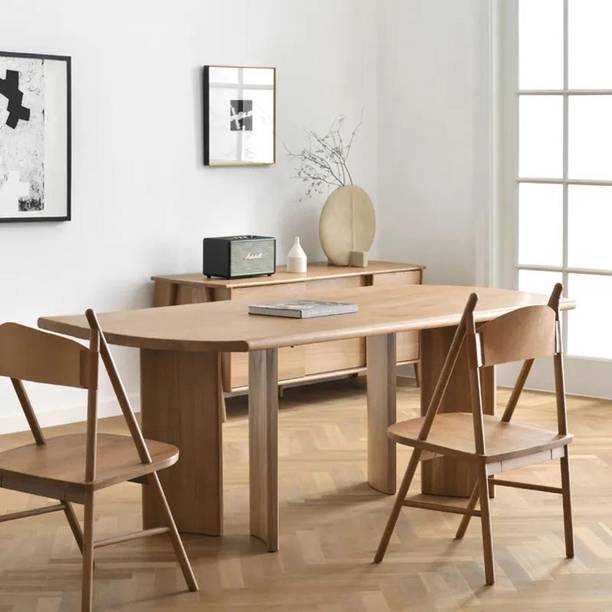 NG Decor Japandi Solid Wood Dining Table Walnut Wooden Tabletop for 6 Person Engineered Wood 6 Seater Dining Table