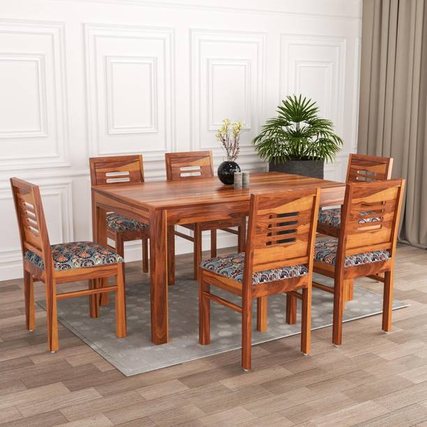 GF Furniture Solid Sheesham Wood 6 Seater Dining Table For Home And Dining Areas Solid Wood 6 Seater Dining Table