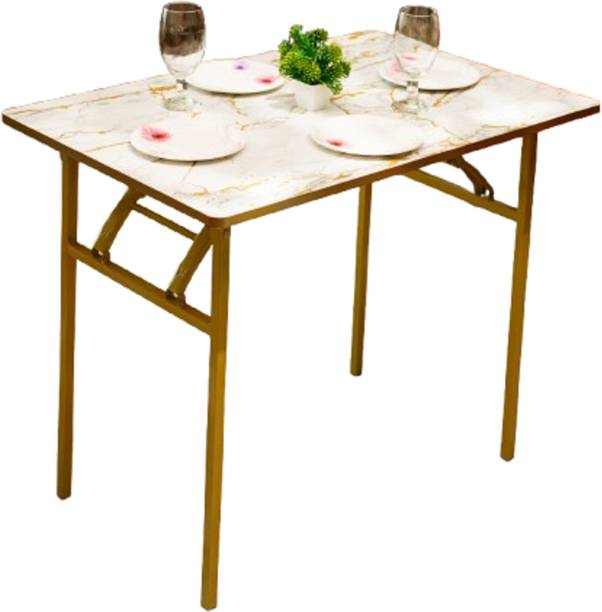 Kiara Quality First Multi-Purpose Portable & Foldable Wooden Computer Table with Metallic Golden Leg Solid Wood 2 Seater Dining Table