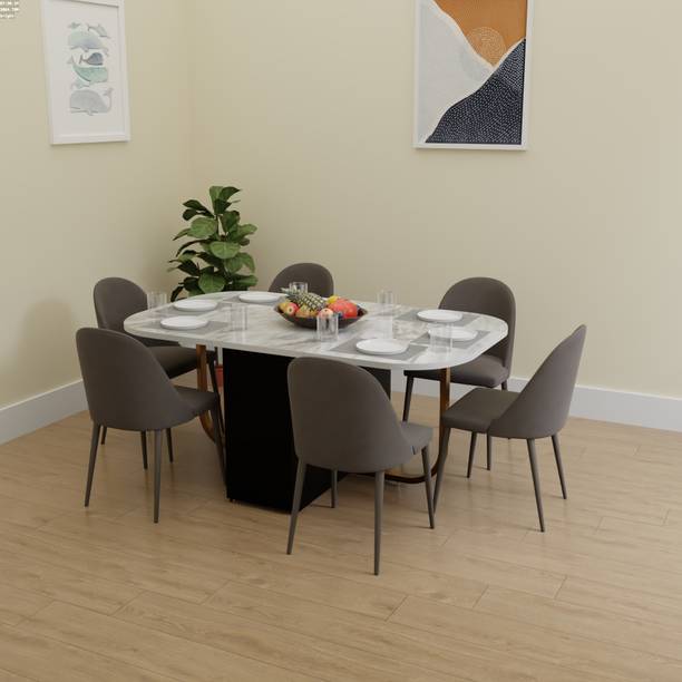 RoyalThum UrbanSmart Marble finish Dining Table – Space-Saving Convertible Console Solid Wood 6 Seater Dining Table