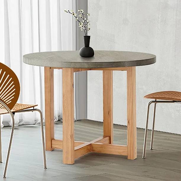 NG Decor Japandi Concrete Gray Dining Table Small Round Wooden Tabletop Engineered Wood 2 Seater Dining Table
