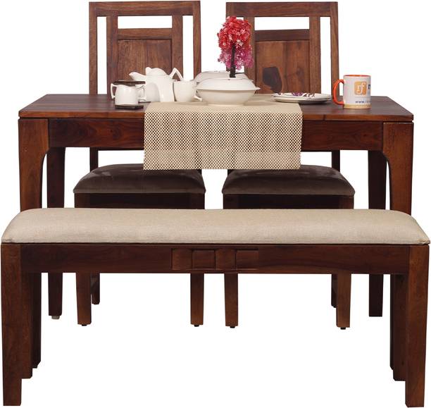 Sheesham Craft CuisineCraft Nivora 2 Chairs & 1 bench,Leg Design,Natural Colour,Matte Finish Solid Wood 4 Seater Dining Set