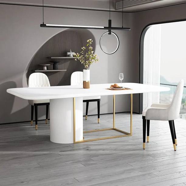 NG Decor Modern White Dining Table Rectangle Pine Wood Top for 6 Person Engineered Wood 6 Seater Dining Table