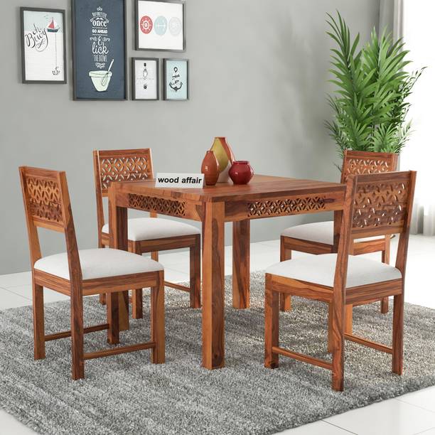 WOOD AFFAIR Premium Dining Room Wooden Dining set with 4 Chairs Solid Wood 4 Seater Dining Table