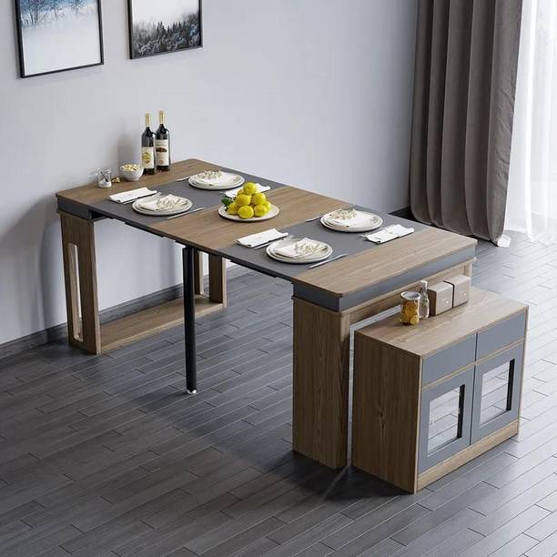 NG Decor Modern Extendable Dining Table Rectangle Sideboard with Storage in Walnut & Gray Engineered Wood 8 Seater Dining Table