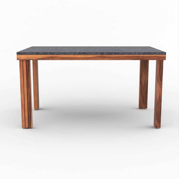 Worldwood Marble Finish Table Top Solid Wood 6 Seater Dining Table