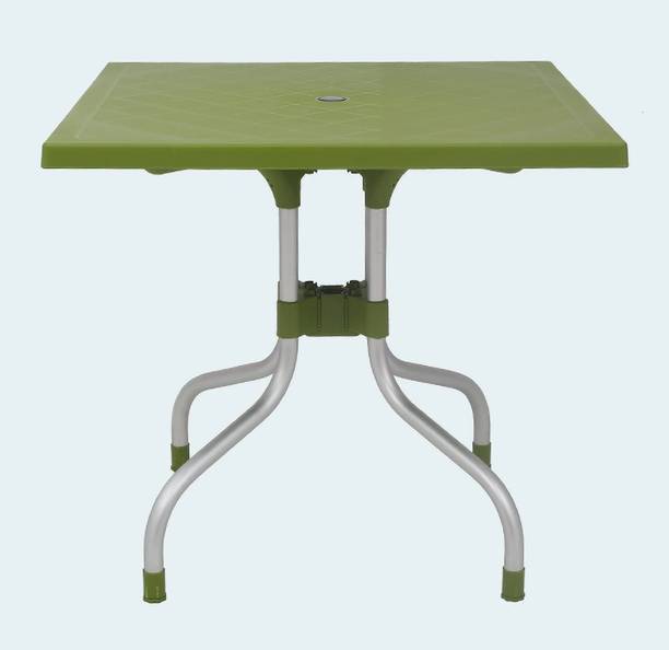 PFUN Olive Plastic Foldable Square 4 Seater Dining Table with Aluminium Base Plastic 4 Seater Dining Table