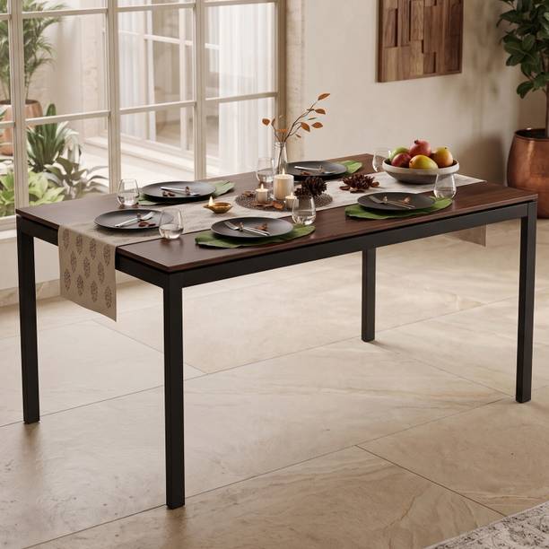 BLUEWUD Halven 6 Seater Rectangular Dining Table, Dinner Table with Chair Engineered Wood 6 Seater Dining Table