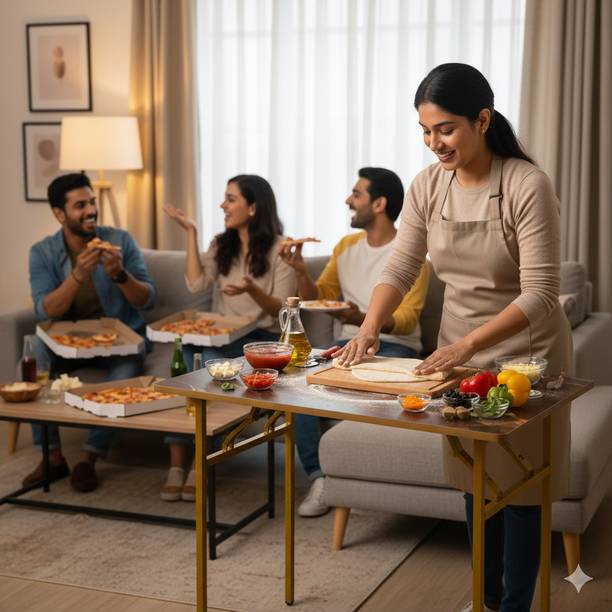 Kiara Quality First Multi-Purpose Foldable & Portable Wooden Laptop Table with Metallic Golden Leg Solid Wood 4 Seater Dining Table